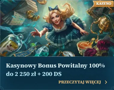BetAlice Casino – karta promocji Kasynowy Bonus Powitalny 100% do 2 250 zł + 200 DS z Alicją